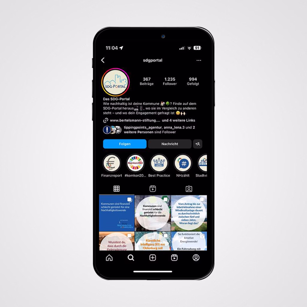 Handyscreen mit dem Instagram Kanal